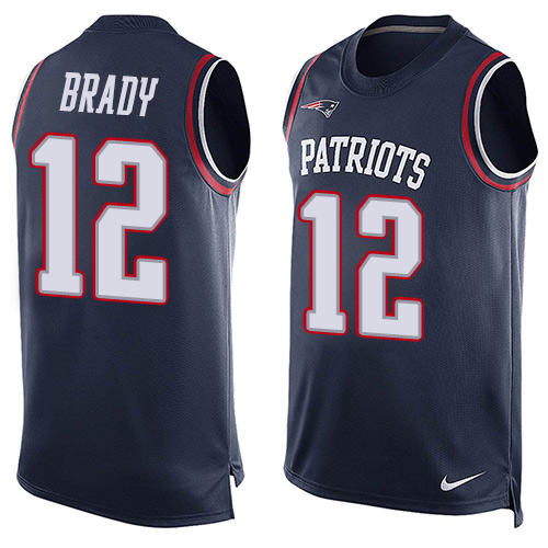 Men's Limited Tom Brady Nike Jersey Navy Blue - #12 Player Name & Number Tank Top NFL New England Patriots